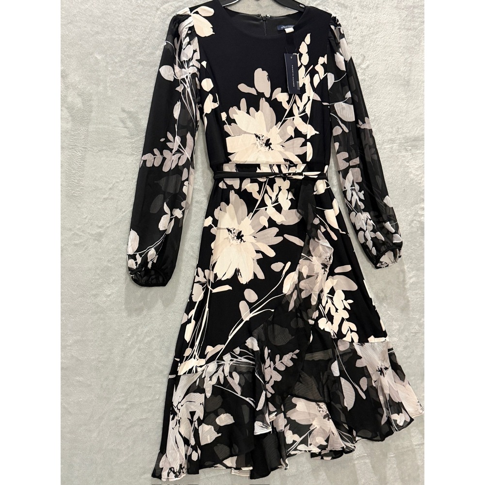 Tommy Hilfiger Petite Long-Sleeve Chiffon Combo Midi Dress 8P NWT - Picture 4 of 12